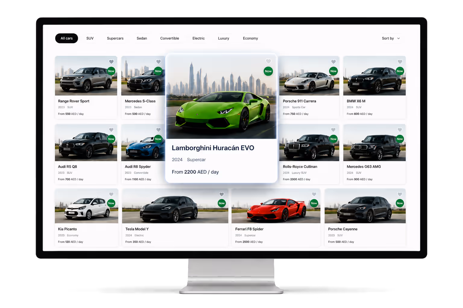 Selectie van een geïdentificeerd voertuig op Dzdubai vóór autoverhuur in Dubai